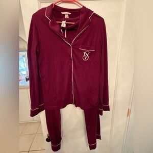 Victoria's Secret Burgundy Pajama Set with White Trim